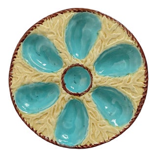 19th Century English Fielding Majolica Oyster Plate For Sale