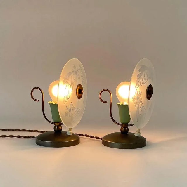 Mid-Century Etched Glass Table Lamps, Italy, 1950s, Set of 2 For Sale - Image 3 of 16