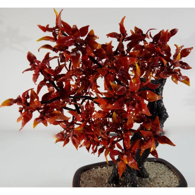 1940s Vintage Chinese Polished Glass Leaves on Bonsai Tree For Sale - Image 5 of 11