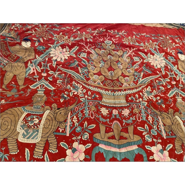 A Massive Chinese Red Ground Embroidered Silk Wall Panel, Late Qing Dynasty For Sale - Image 9 of 15