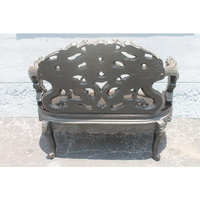 Early 20thc Ebonized and Carved Sitting Bench Chinoiserie For Sale - Image 10 of 13