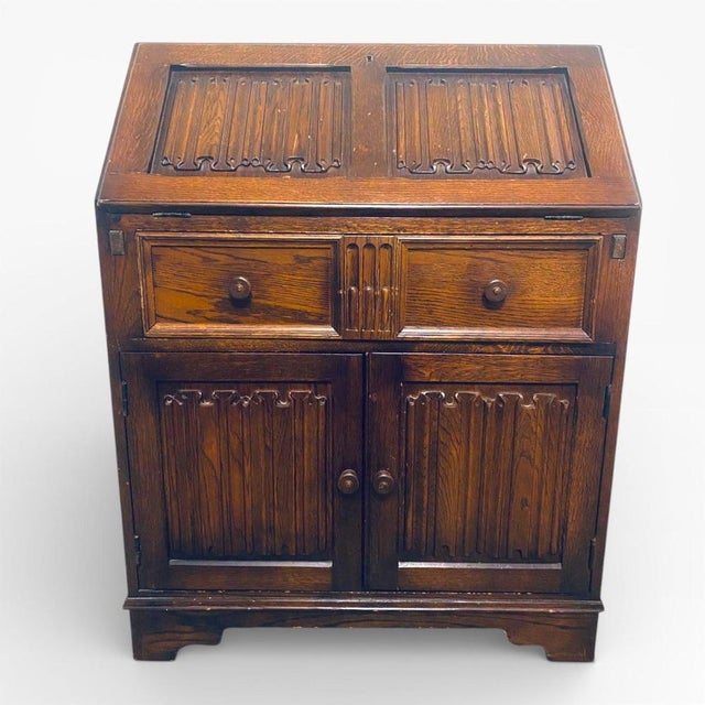 Vintage Oak Writing Secretary in Oak with Fall-Front For Sale - Image 10 of 10