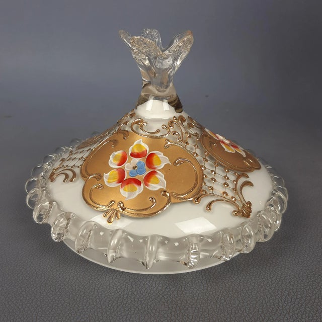 Glass Murano Glass Vase or Centerpiece with Lid in Pure Gold and Floral Decor, 1950s For Sale - Image 7 of 16