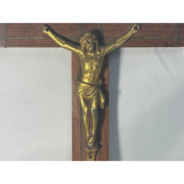 Early 20th Century Art Deco Crucifix: Gold Gilt Jesus, Walnut Cross (9.75" Tall) For Sale - Image 5 of 9