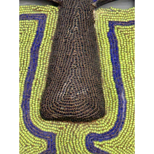 Green Handcrafted African Glass Beaded Carved Wood Mask For Sale - Image 8 of 12