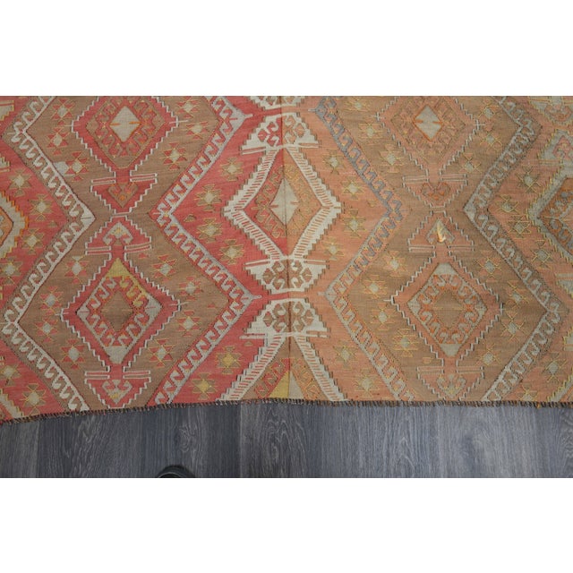 Textile 1970s Vintage Handmade Wool Cotton Red Kilim Rug For Sale - Image 7 of 11