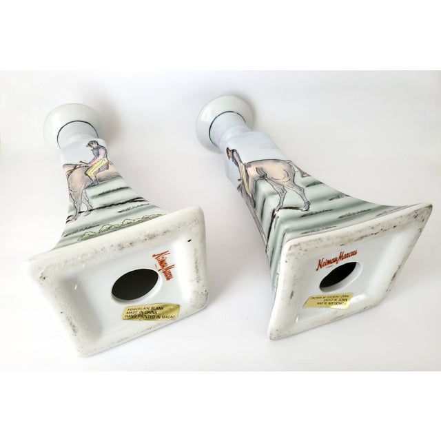 Blue Candlestick Pair Equestrian For Sale - Image 8 of 9