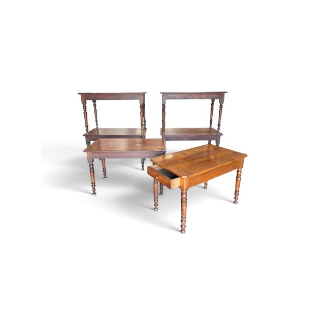Vintage French Wooden Bistro Coffee Tables, 1940, Set of 5 For Sale - Image 9 of 9