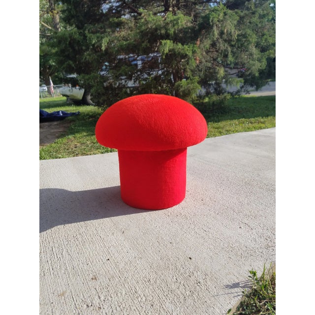1970s Vintage Red Fuzzy Mushroom Ottoman For Sale - Image 10 of 13