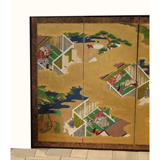 1800s Japanese Four Panel Screen Picture Genji Tokugawa W Letter of Authenticity For Sale - Image 4 of 15