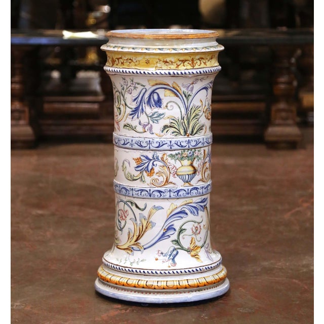 Italian Early 20th Century Italian Faience Pedestal Column With Hand Painted Decor For Sale - Image 3 of 12