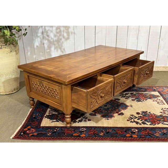 Wood Vintage Indian Teak Coffee Table, 1970s For Sale - Image 7 of 16