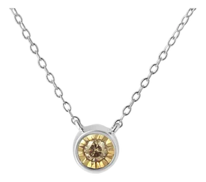.925 Sterling Silver 1/5 Cttw Bezel Set Champagne Diamond Solitaire 18" Pendant Necklace (K-L Color, I1-I2 Clarity)
