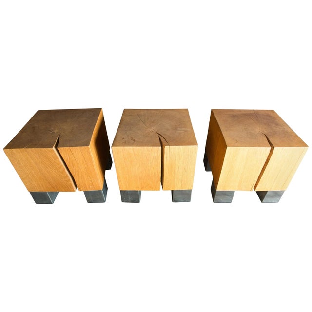 American Studio Art Oak and Steel Coffee Tables - Set of 3 For Sale - Image 13 of 13