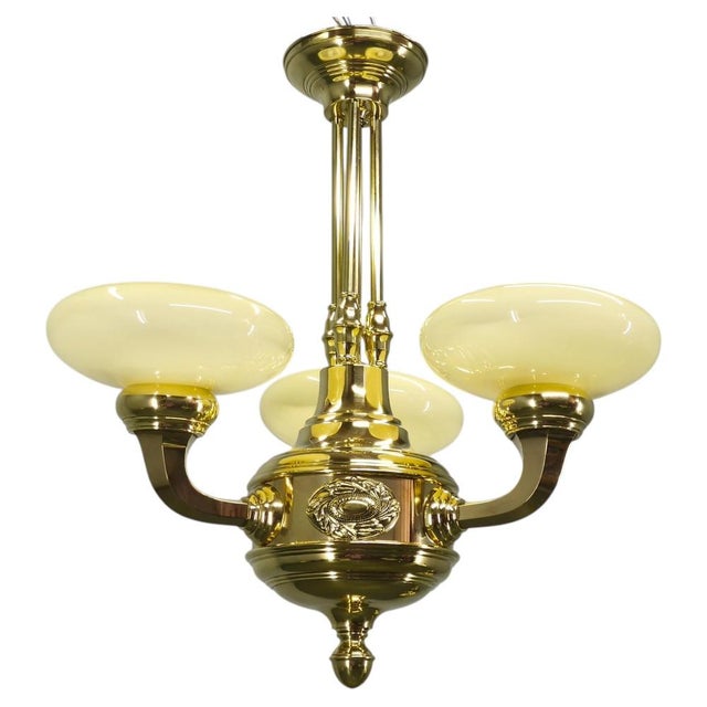 Neoclassical Art Deco Brass Chandelier, Czechoslovakia, 1930s For Sale - Image 13 of 13