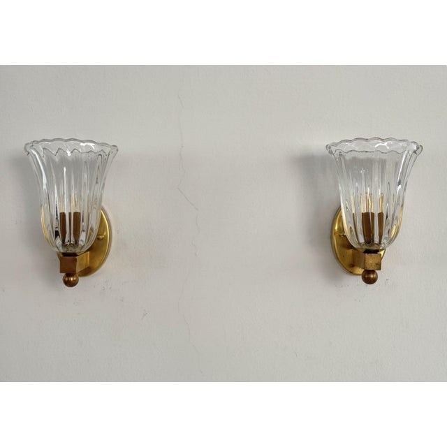 Vintage Italian Brass and Murano Glass Wall Sconces, 1990s, Set of 2 For Sale - Image 11 of 17