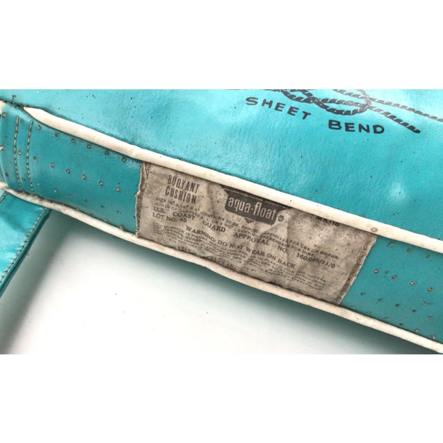Turquoise Vintage Turquoise Boat Cushion W/Boating Knots & Signal Flag Graphics For Sale - Image 8 of 9