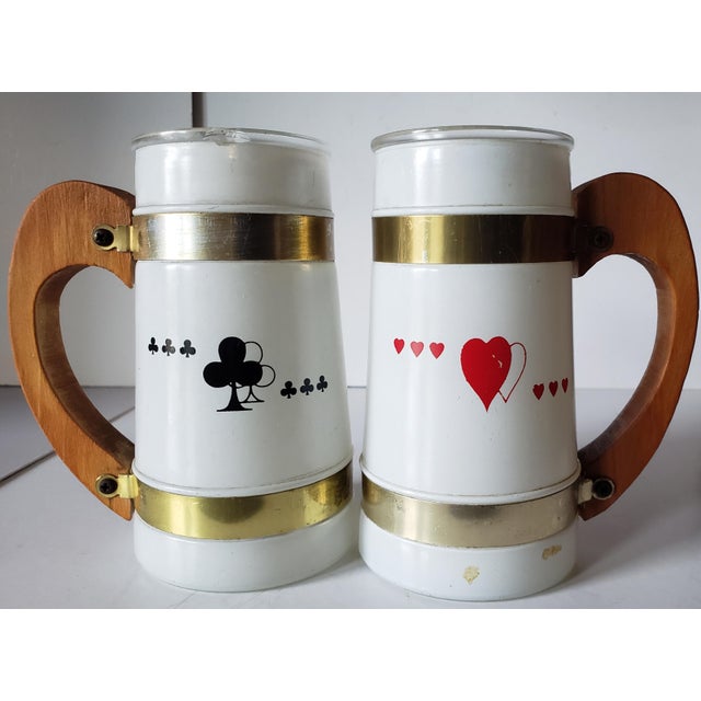 White Vintage Playing Card Mugs Wooden Handles - Set of 4 For Sale - Image 8 of 8