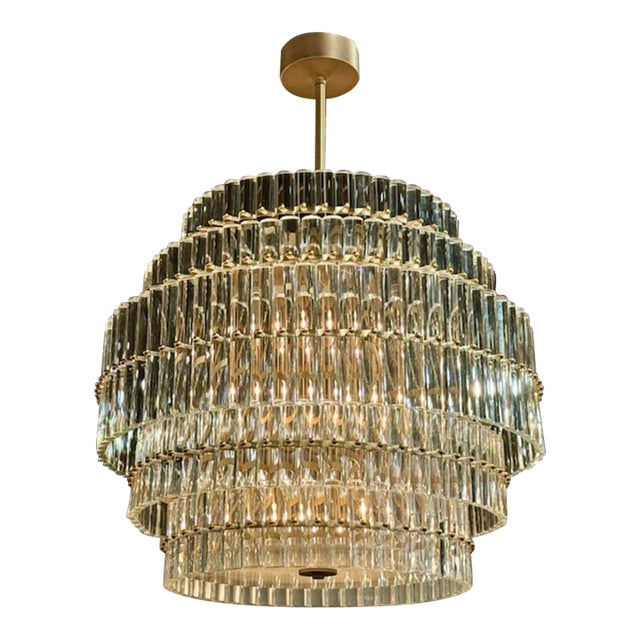 Modern Murano Glass and Brass Multi-Tier Drum Chandelier For Sale