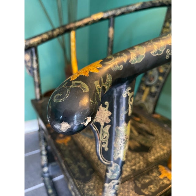 Mid 20th Century Chinese Black Decorated Ming Horseshoe Back Chair For Sale - Image 12 of 13