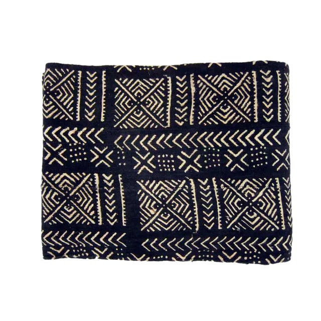 Vintage Mali Black & White Tribal Mudcloth Fabric For Sale