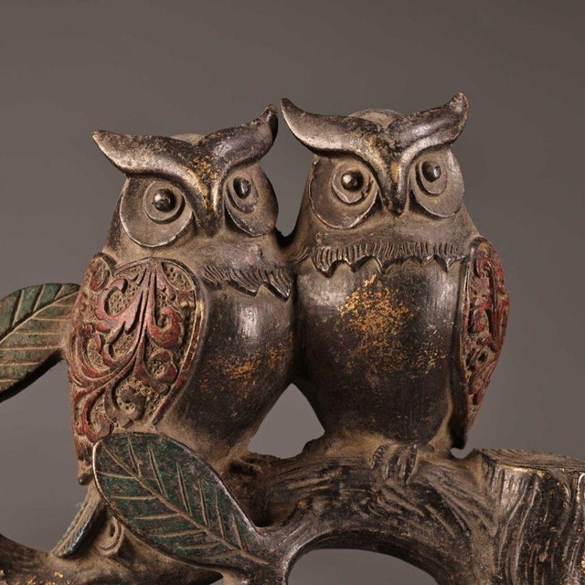 Late 20th Century Bronze Figure of Two Owls Perched on a Tree Stump For Sale - Image 5 of 10