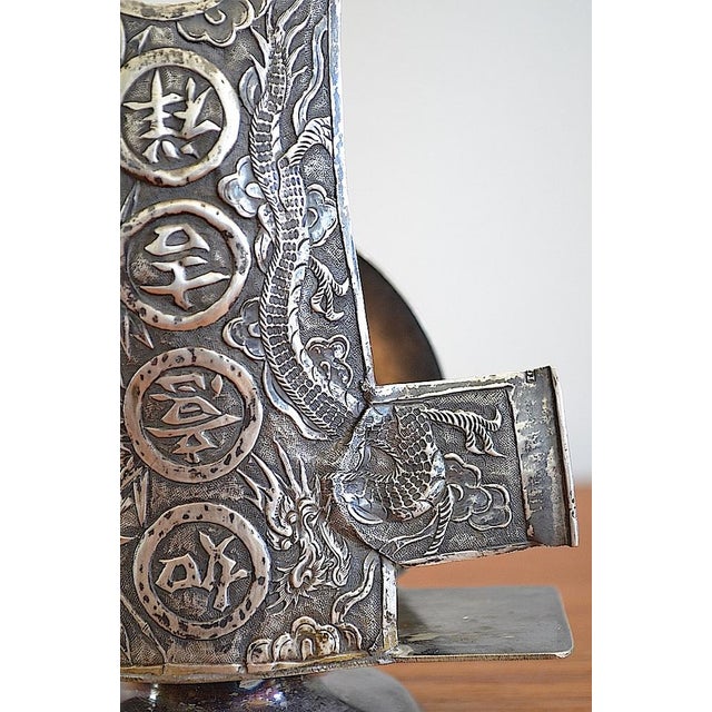 Metal Antique Chinoiserie Candlestick, 1890s For Sale - Image 7 of 12