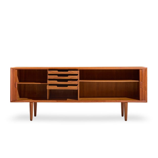 Wood Svend Aage Larsen Mid Century Danish Teak Tambour Door Credenza For Sale - Image 7 of 12
