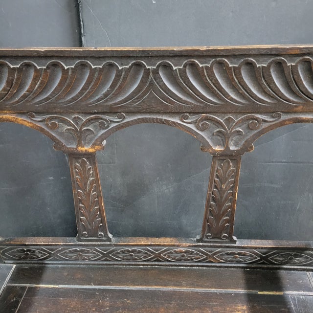 English Antique Oak Carved Bench/Settle With Storage Base For Sale - Image 18 of 18