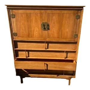 20th Century Thomasville Mystique Hollywood Regency Style Double Door Walnut Highboy Chest