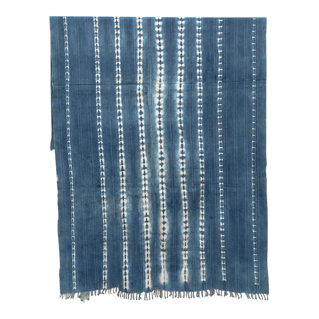 Vintage African Moss "Arbinda Ridge" Indigo Throw For Sale