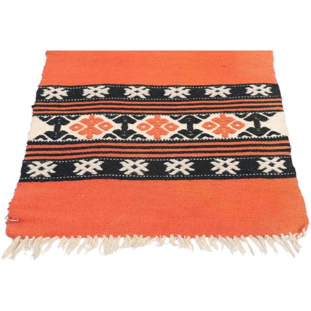 Vintage Orange-Vermillion Cretan Greek Kilim Rug - 01'05 X 04'01 For Sale - Image 4 of 9