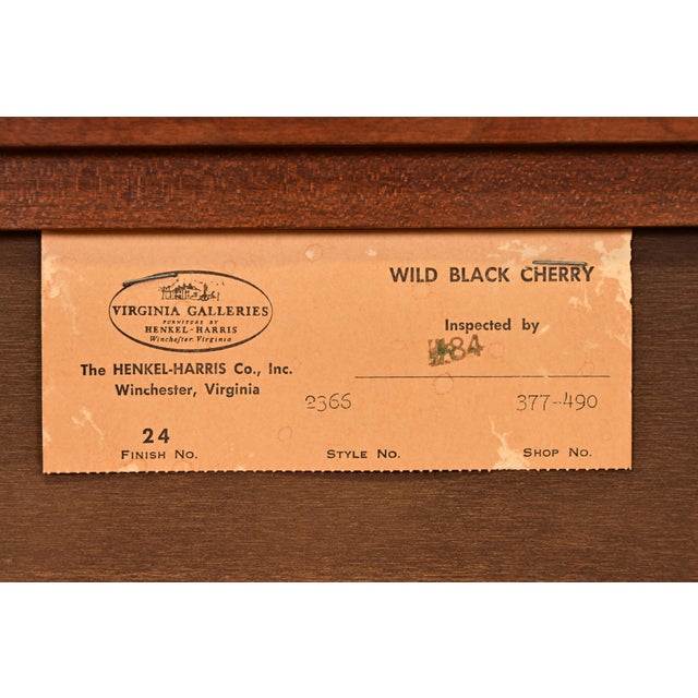 Henkel Harris American Colonial Solid Cherry Wood Breakfront or Sideboard Buffet With Hutch Top, 1977 For Sale - Image 14 of 15