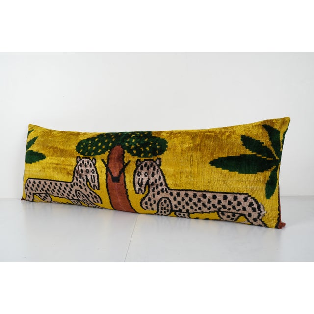 Mid-Century Modern Tiger Silk Ikat Velvet Bedding Pillow Cover 16'' X 44'' For Sale - Image 3 of 5