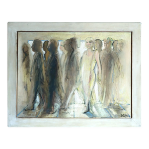 Mid-Century Modern 'Passing Light' Vintage Swedish Original Figurative Oil Painting, Framed