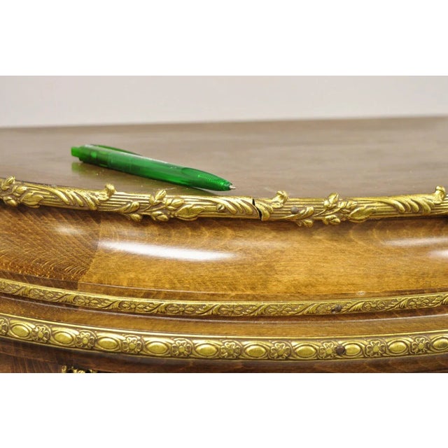 Brown Mid 20th Century Vintage French Louis XV Style Half Round Demilune Lighted Curio Display Cabinet For Sale - Image 8 of 12