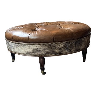Bradington Young Hair on Hide Kearney Ottoman With Caster Wheels For Sale