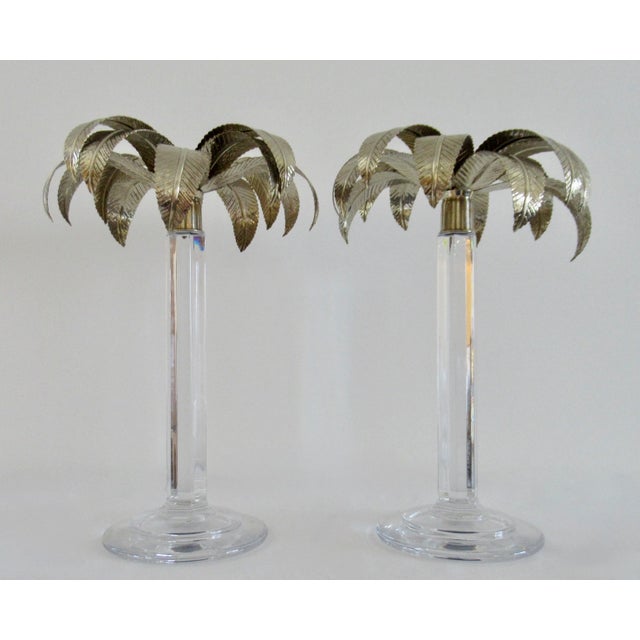Contemporary English William Yeoward "Alexis" 14" Crystal & Silver Topped Palm Tree Candle Holders - Pair For Sale - Image 3 of 15