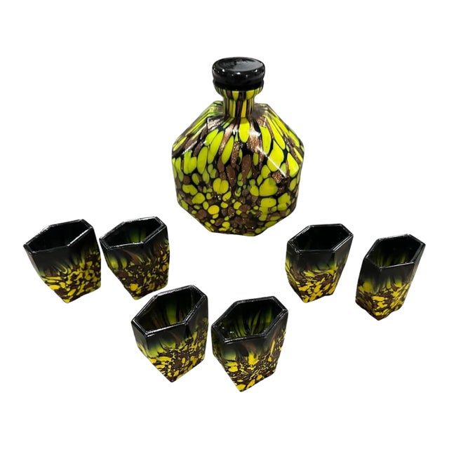 1940s Art Deco Aventurine Murano Glass Rosolio Set For Sale