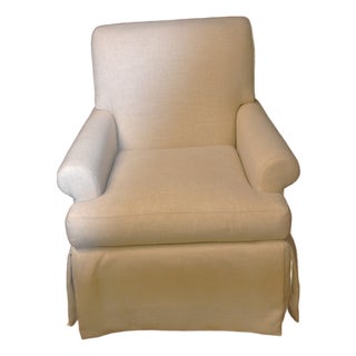 1990s Pearson Cream Woven Cotton Feather Down Mix Club Arm Lounge Chair For Sale