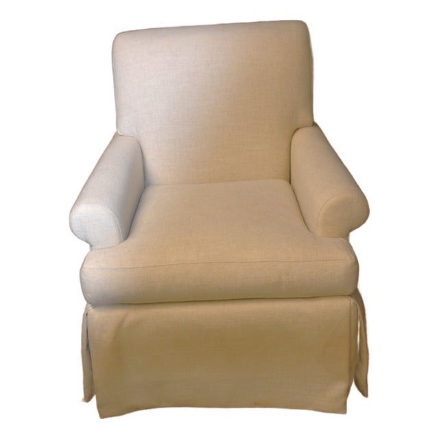 1990s Pearson Cream Woven Cotton Feather Down Mix Club Arm Lounge Chair For Sale