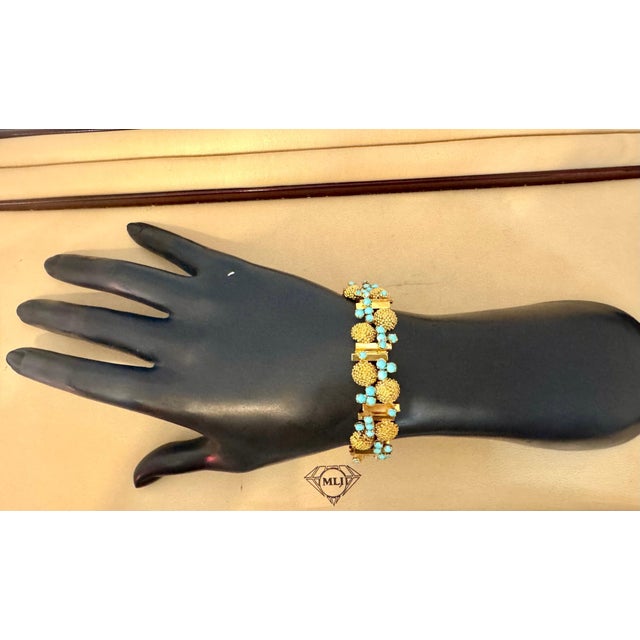 Vintage Natural Turquoise Bangle /Bracelet in 14 Kt Yellow Gold 39.4 Grams For Sale - Image 9 of 18
