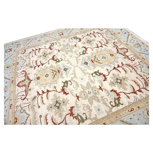 Early 21st Century Afghan Sultanabad Masters Wool 8x9 Ivory, Light Blue & Rust Handmade Area Rug #9902705 For Sale - Image 5 of 9