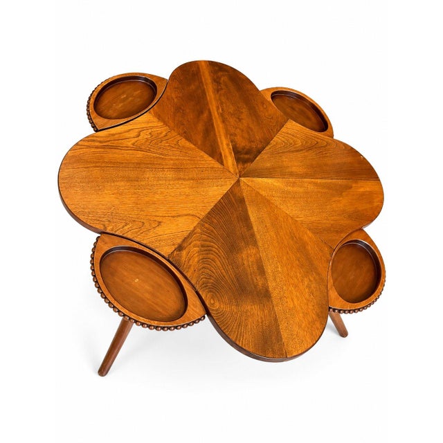 Wooden Art Nouveau Game & Card Poker Table Clover Shaped Top For Sale - Image 4 of 5