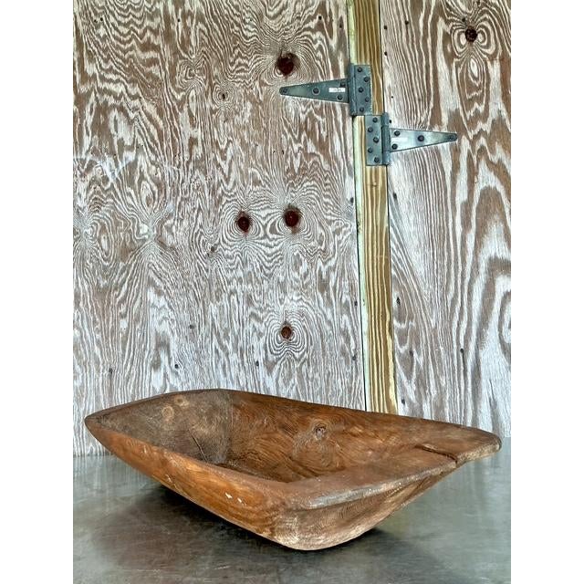 Early 20th Century Vintage Boho Hand Carved Dough Bowl For Sale - Image 5 of 12