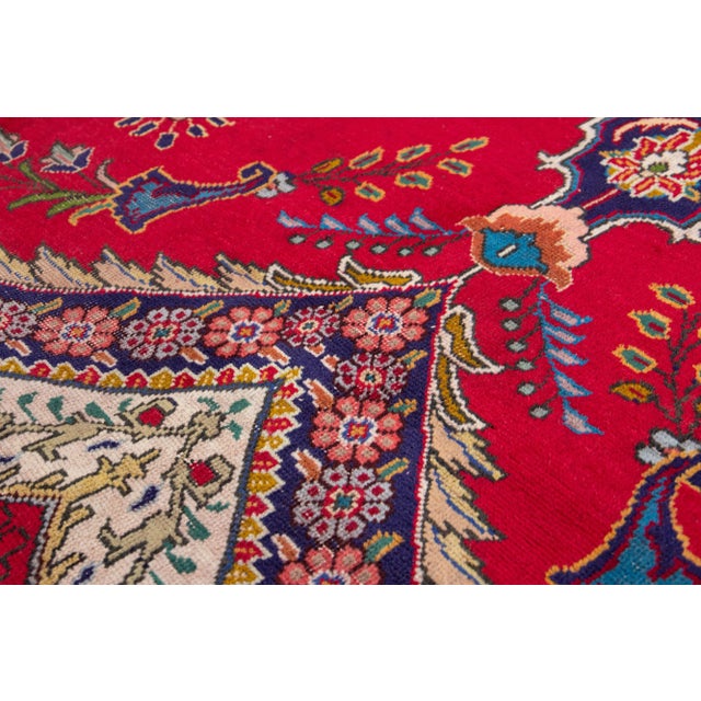 1920s Red Antique Tabriz Handmade Persian Wool Rug With Multicolor Shah Abbasi Desing For Sale - Image 9 of 11