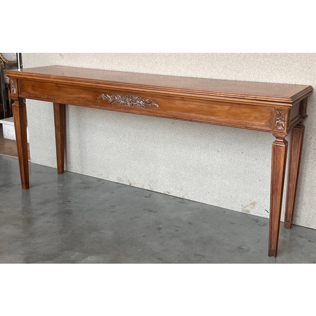 French Louis XVI Style Carved Oak Convertible Console or Dining Table For Sale - Image 4 of 13