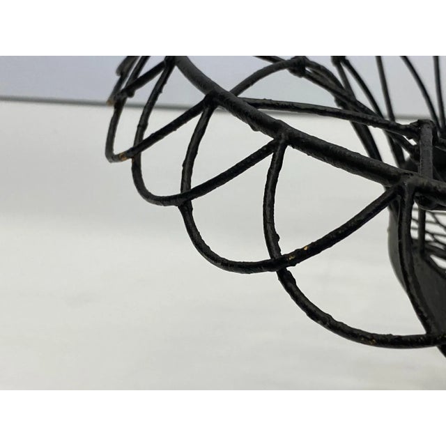 French Vintage French Large Woven Black Metal Basket Centerpiece For Sale - Image 3 of 7