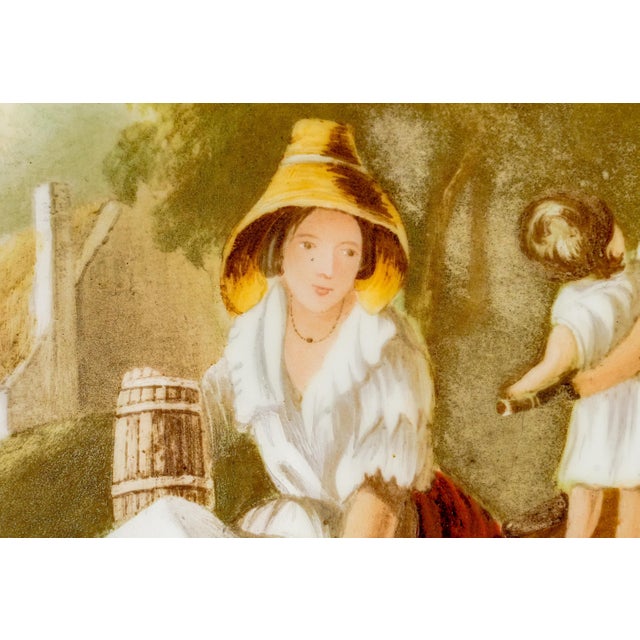 19th Century Pair Antique 19th Century Hand Painted Porcelain Plaques Rustic Victorian Pastoral Country Farm Scenes Wall Home Decor Art For Sale - Image 5 of 18
