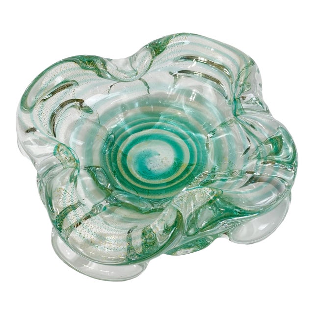 Vintage Murano Style Green Swirl Catchall Dish or Ashtray For Sale